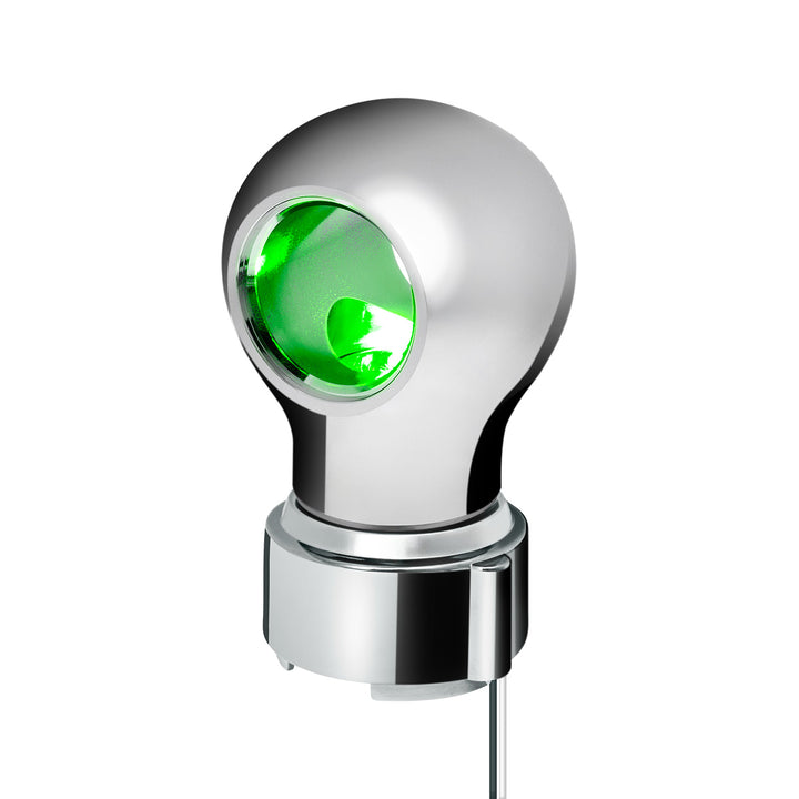 Thread-On Chrome Charlotte Style Gearshift Knob With LED 9/10 Speed Adapter - Green LED