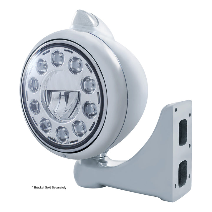 Stainless Steel Guide 682-C Headlight 11 LED Bulb &amp; Original Style LED Signal - Clear Lens