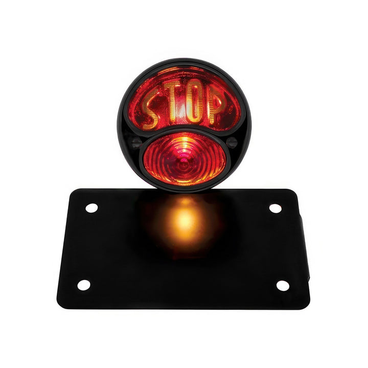 Black 1928 Ford STOP style Tail Light Assembly With Horizontal Mounting Bracket For Motorcycle