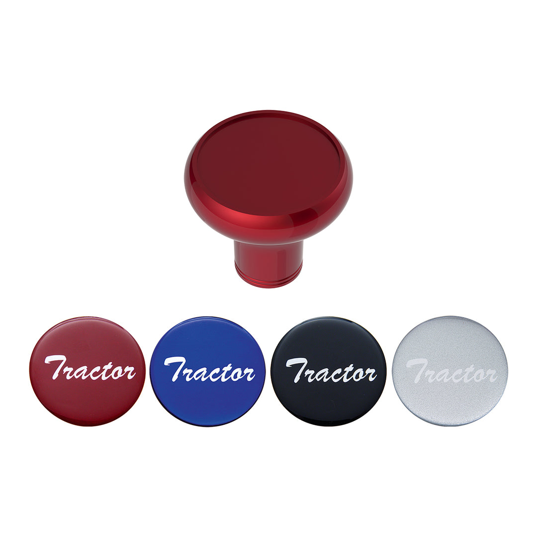 Deluxe Aluminum Screw-On Air Valve Knob With Multi - Color Glossy Tractor Sticker - Candy Red