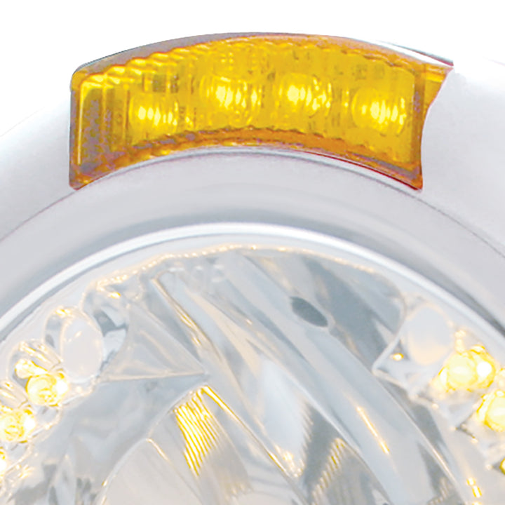 Chrome Classic Headlight H4 With 34 Amber LED &amp; Dual Mode LED Signal - Amber Lens