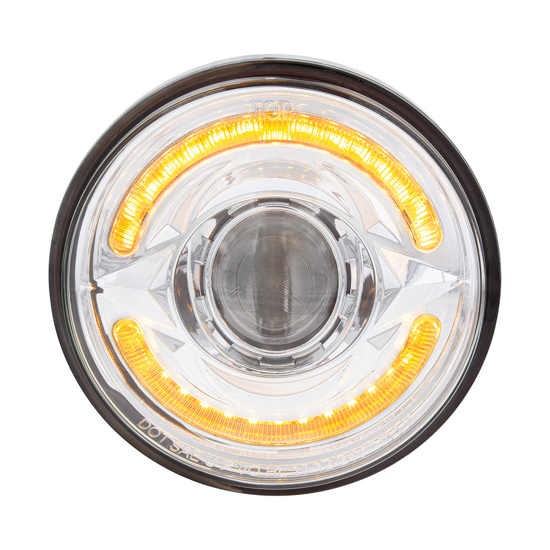 ULTRALIT - LED 5-3/4" Round Headlight With 60 LED Dual Color Light Bar, Amber &amp; White LED - High Beam