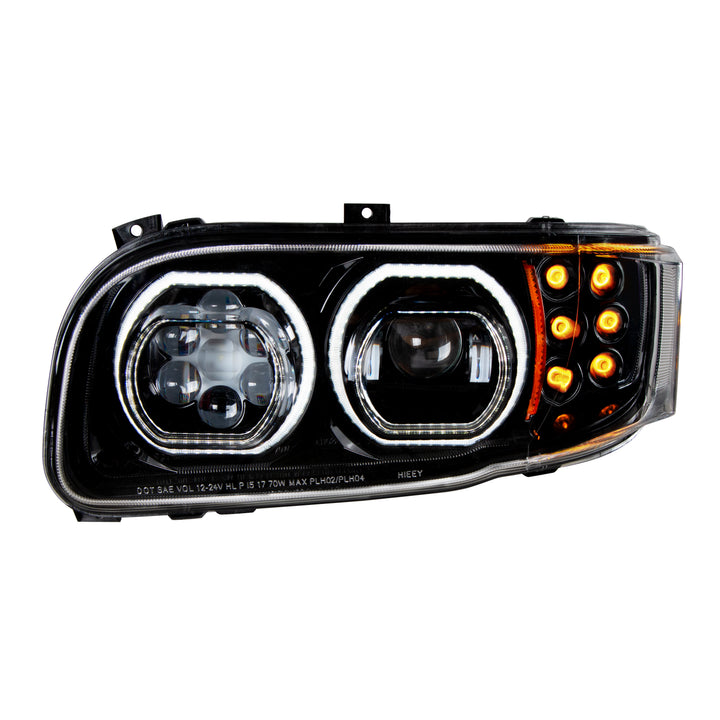 High Power 10 LED Blackout Headlight With 6 LED Turn &amp; 100 LED Halo For 2008-2024 Peterbilt 389 - Driver