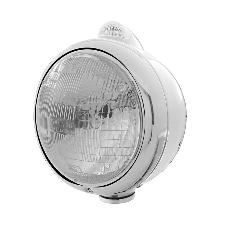 Stainless Steel Guide 682-C Style Headlight H6024 &amp; LED Turn Signal - Clear Lens