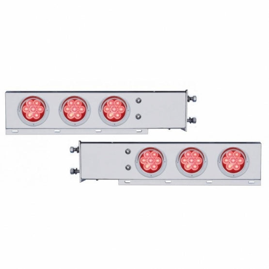 3-3/4" Bolt Pattern Chrome Spring Loaded Bar With 6 x 4" 7 Red LED Lights &amp; Visors - Red Lens (Pair)