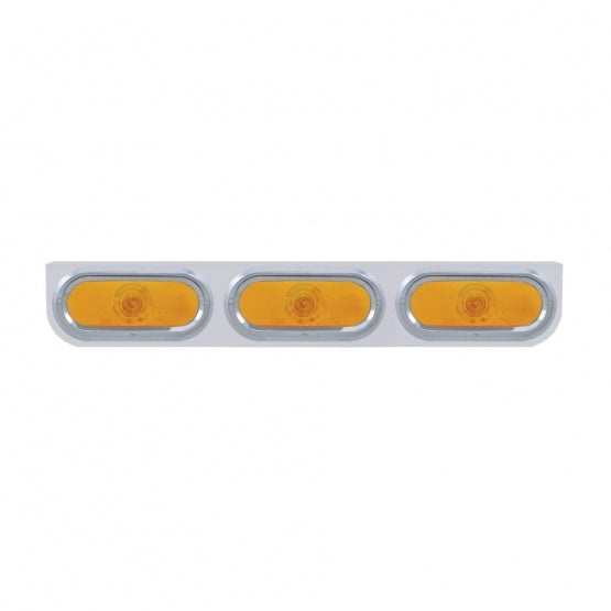 Stainless Light Bracket With 3 x 6" Oval Lights &amp; Visors - Amber Lens