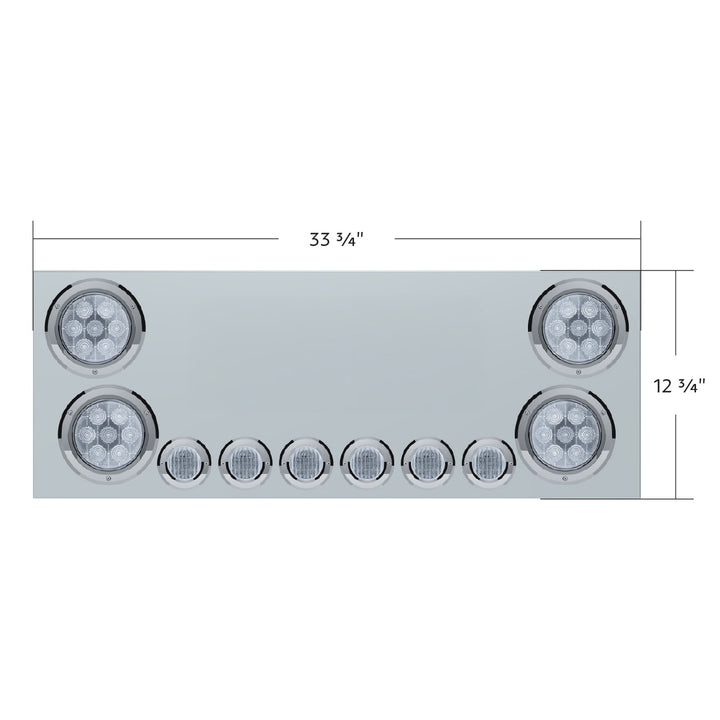 Stainless Steel Rear Center Panel With 4X Red LED 4" Light &amp; 6X Red LED 2" Light &amp; Bezel (No LP Holes) - Clear Lens - CS