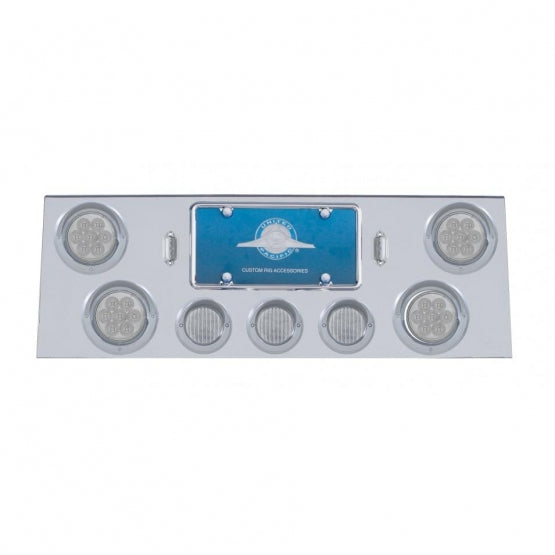 Stainless Steel Rear Center Panel With 4 x 7 LED 4" Reflector Light &amp; 3 x 13 LED 2-1/2" Light &amp; Visor - Red LED/Clear Lens