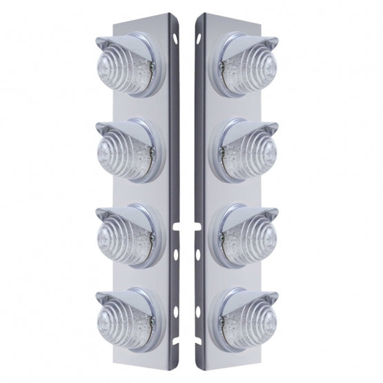 Stainless Steel Front Air Cleaner Bracket With 8 x 17 LED Beehive Lights &amp; Visors For Peterbilt - Amber LED/Clear Lens