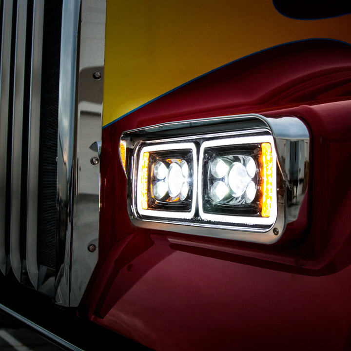 10 High Power LED "Blackout" Projection Headlight With LED Turn Signal &amp; Position Light Bar - Passenger