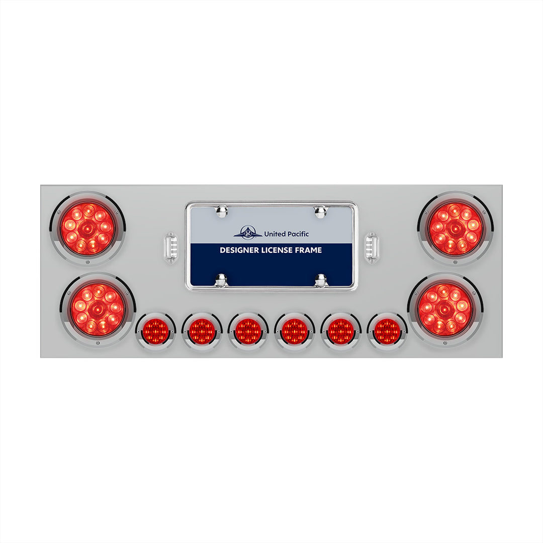 Stainless Steel Rear Center Panel With 4 x 10 LED 4" Lights &amp; 6 x 9 LED 2" Lights - Red LED &amp; Lens
