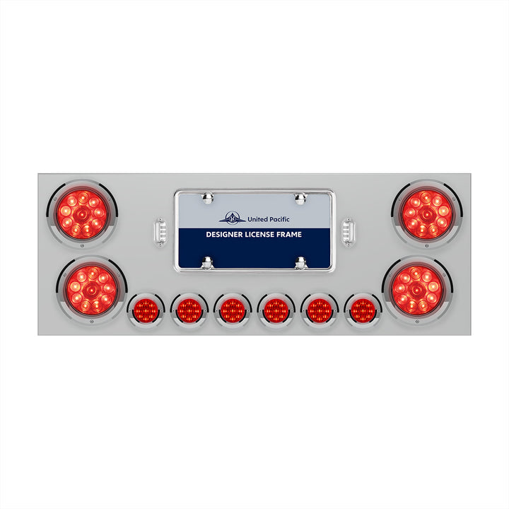 Stainless Steel Rear Center Panel With 4 x 10 LED 4" Lights &amp; 6 x 9 LED 2" Lights - Red LED &amp; Lens