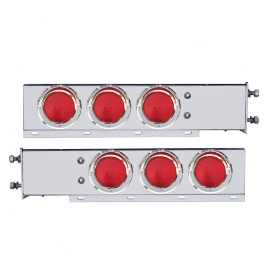 3-3/4" Bolt Pattern Chrome Spring Loaded Light Bar With 6 x 4" Lights &amp; Visors - Red Lens (Pair)