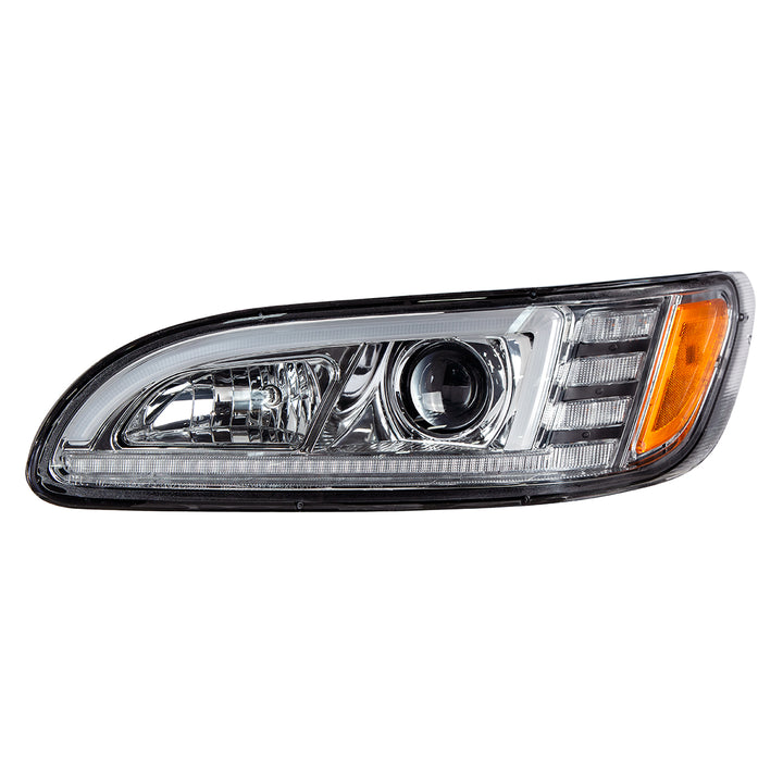 Chrome Projection Headlight With LED Sequential Turn &amp; DRL For 2005-2015 Peterbilt 386 - Driver