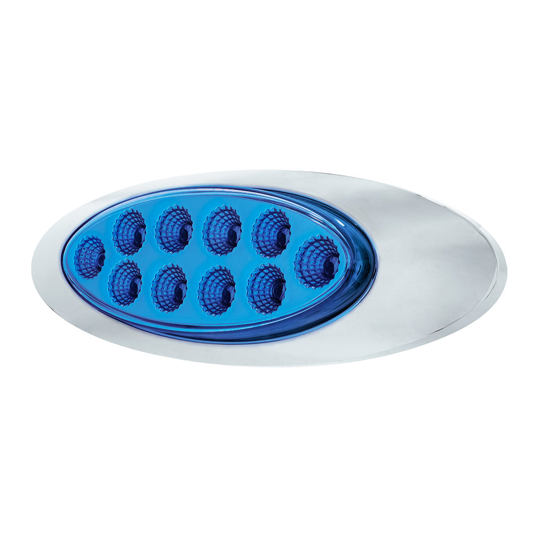 10 LED Oval Double Fury Light With Clear Lens &amp; Chrome Bezel (Clearance/Marker) - Amber &amp; Blue LED/Clear Lens