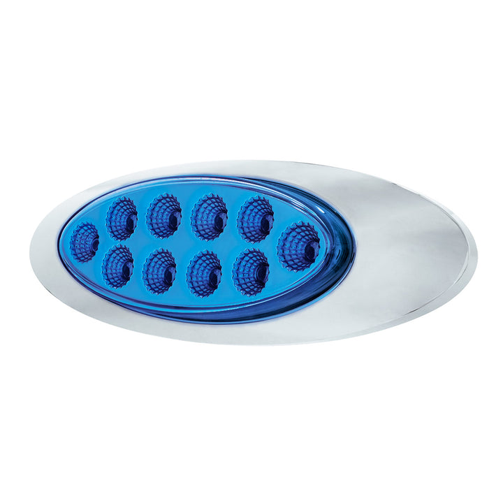 10 LED Oval Double Fury Light With Clear Lens &amp; Chrome Bezel (Clearance/Marker) - Amber &amp; Blue LED/Clear Lens