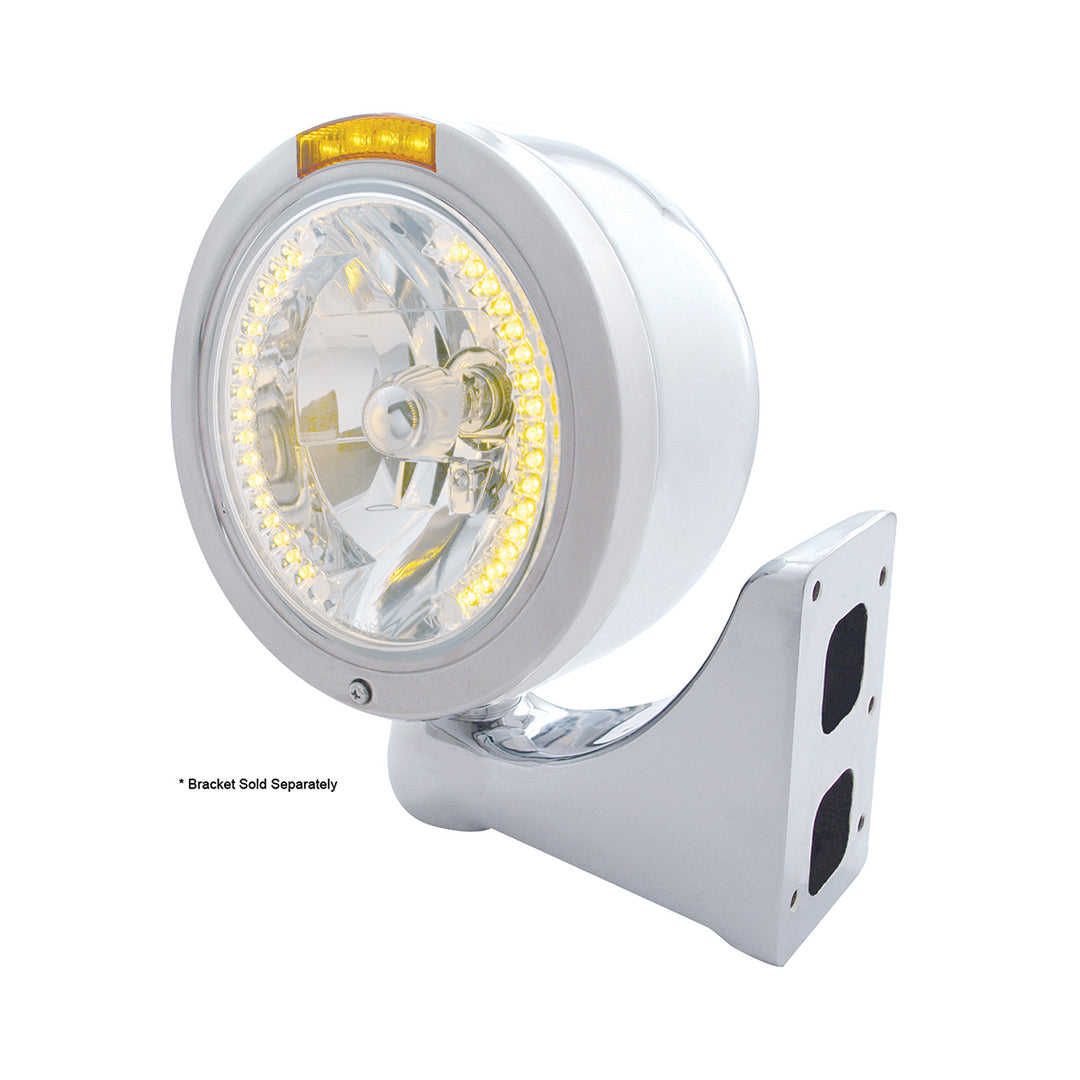 Stainless Steel Bullet Half Moon Headlight H4 With Amber LED &amp; Dual Mode LED Signal - Amber Lens