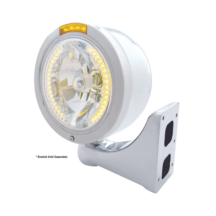 Stainless Steel Bullet Half Moon Headlight H4 With Amber LED &amp; Dual Mode LED Signal - Amber Lens