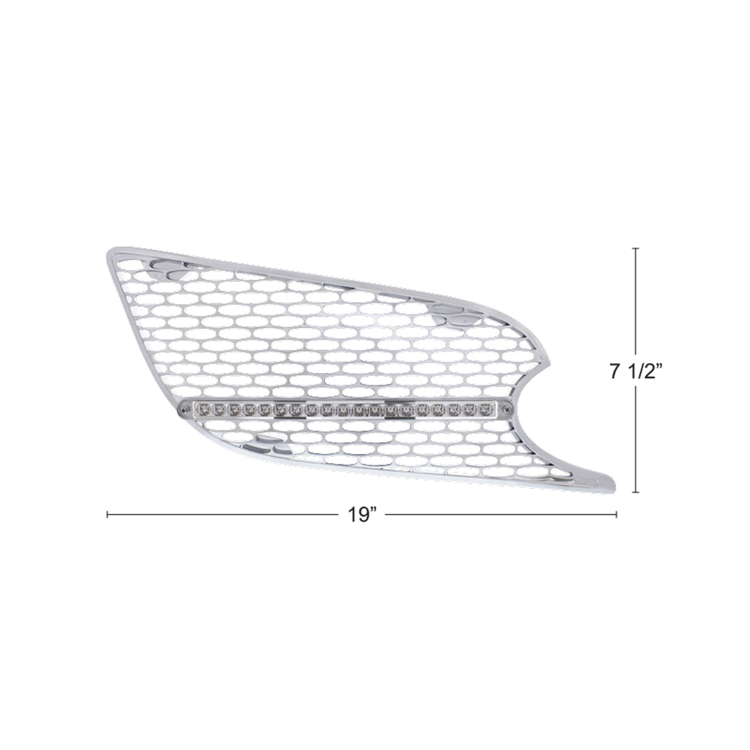 Chrome Air Intake Grille W/Reflector LED Light For 2012-2021 Peterbilt 579 (Passenger) - Amber LED/Clear Lens