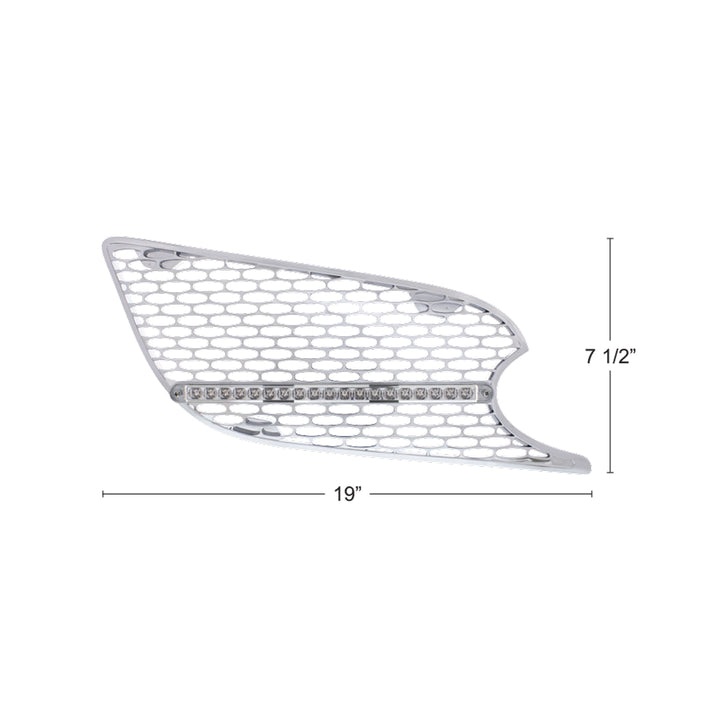 Chrome Air Intake Grille W/Reflector LED Light For 2012-2021 Peterbilt 579 (Passenger) - Amber LED/Clear Lens