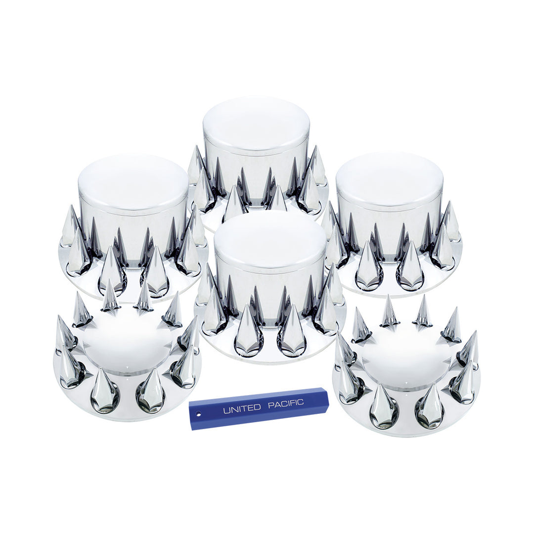 Dome Axle Cover Combo Kit With 33mm Spike Thread-On Nut Covers &amp; Nut Cover Tool - Chrome