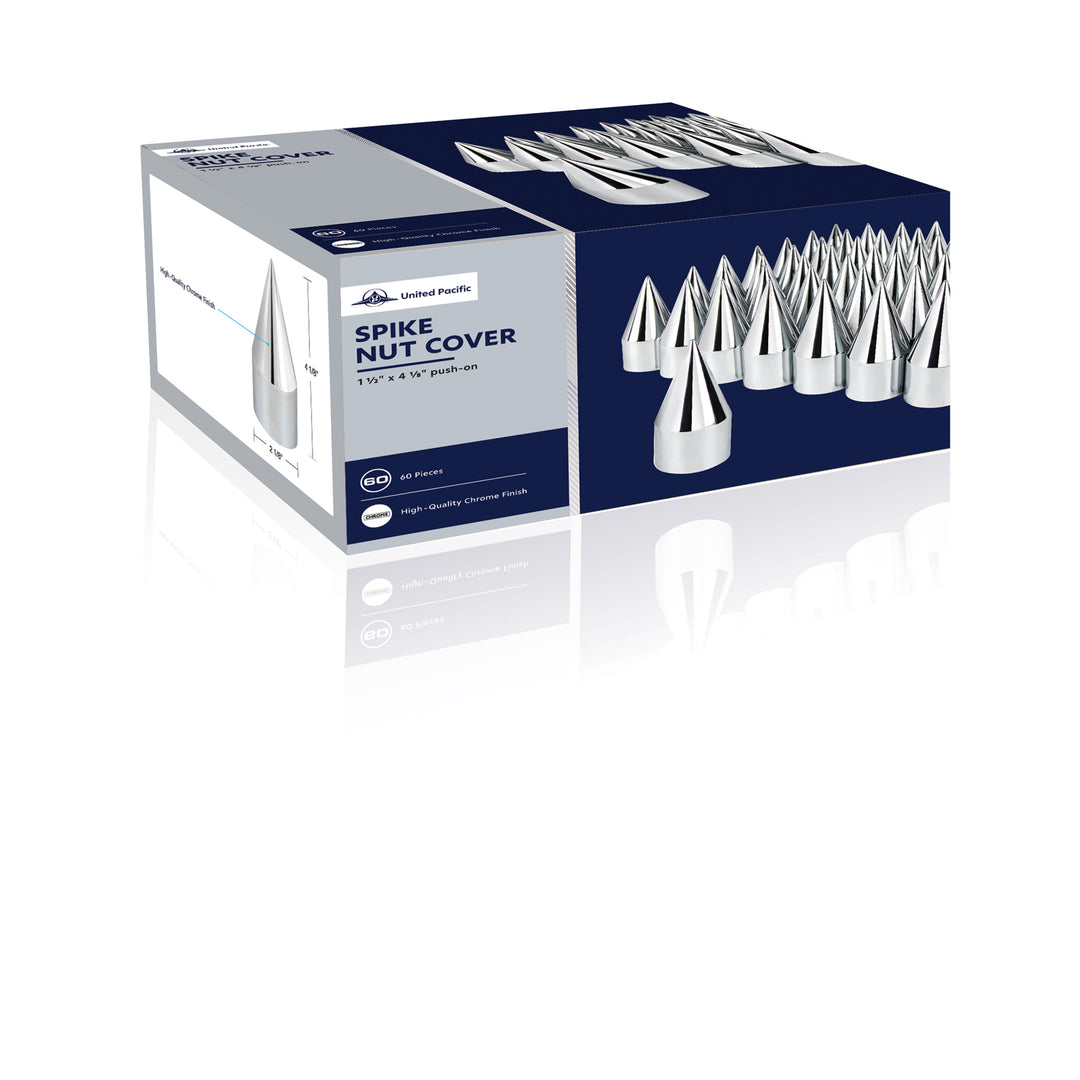 1-1/2" x 4-1/8" Chrome Plastic Spike Nut Covers - Push-On (60-Pack)