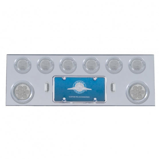 Stainless Steel Rear Center Panel With 2 x 7 LED 4" Reflector Light &amp; 6 x 13 LED 2-1/2" Light &amp; Bezel - Red LED/Clear Lens