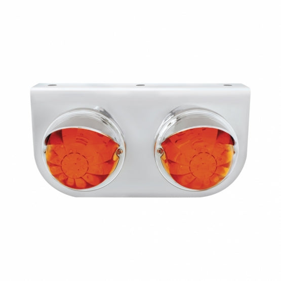 Stainless Steel Light Bracket With 2 x 17 LED Dual Function Watermelon Lights &amp; Visors - Amber LED/Dark Amber Lens