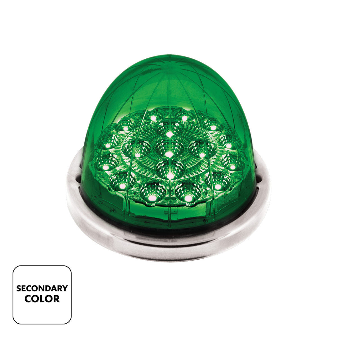 17 LED Watermelon Double Fury Light Flush Mount Kit With Low Profile Stainless Steel Bezel - Red &amp; Green LED/Clear Lens