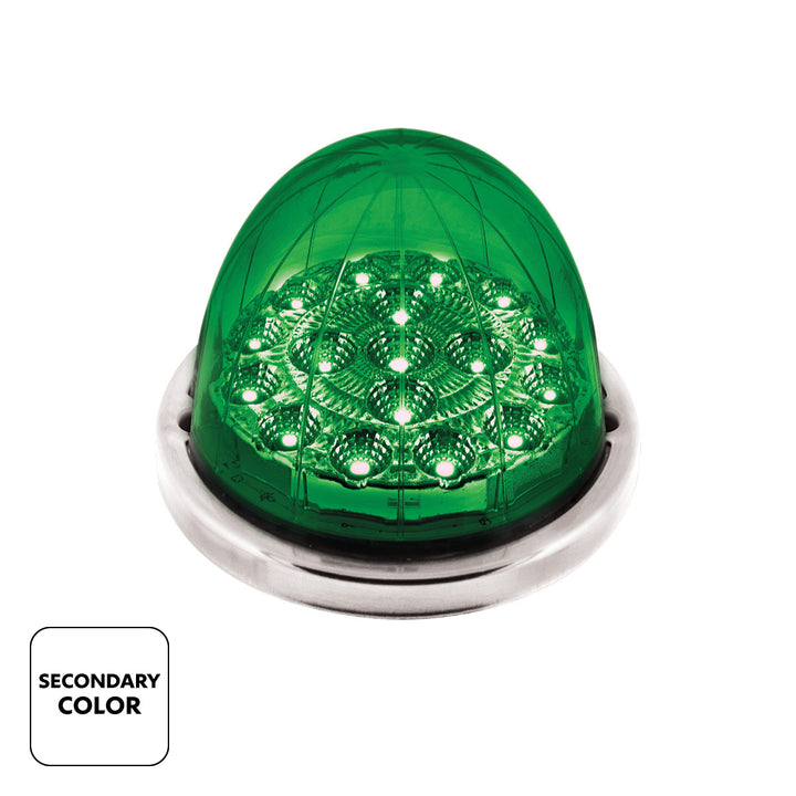 17 LED Watermelon Double Fury Light Flush Mount Kit With Low Profile Stainless Steel Bezel - Red &amp; Green LED/Clear Lens