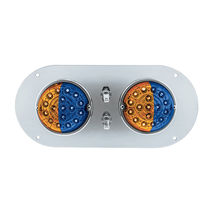 304 Stainless Steel Above Door Dome Light Kit With 2 x 17 LED Double Fury Watermelon For KW &amp; PB Trucks - Amber &amp; Blue LED