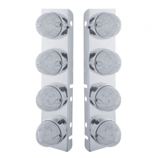 Stainless Steel Front Air Cleaner Bracket With 8 x 19 LED Watermelon Lights &amp; Bezels For Peterbilt - Amber LED/Clear Lens