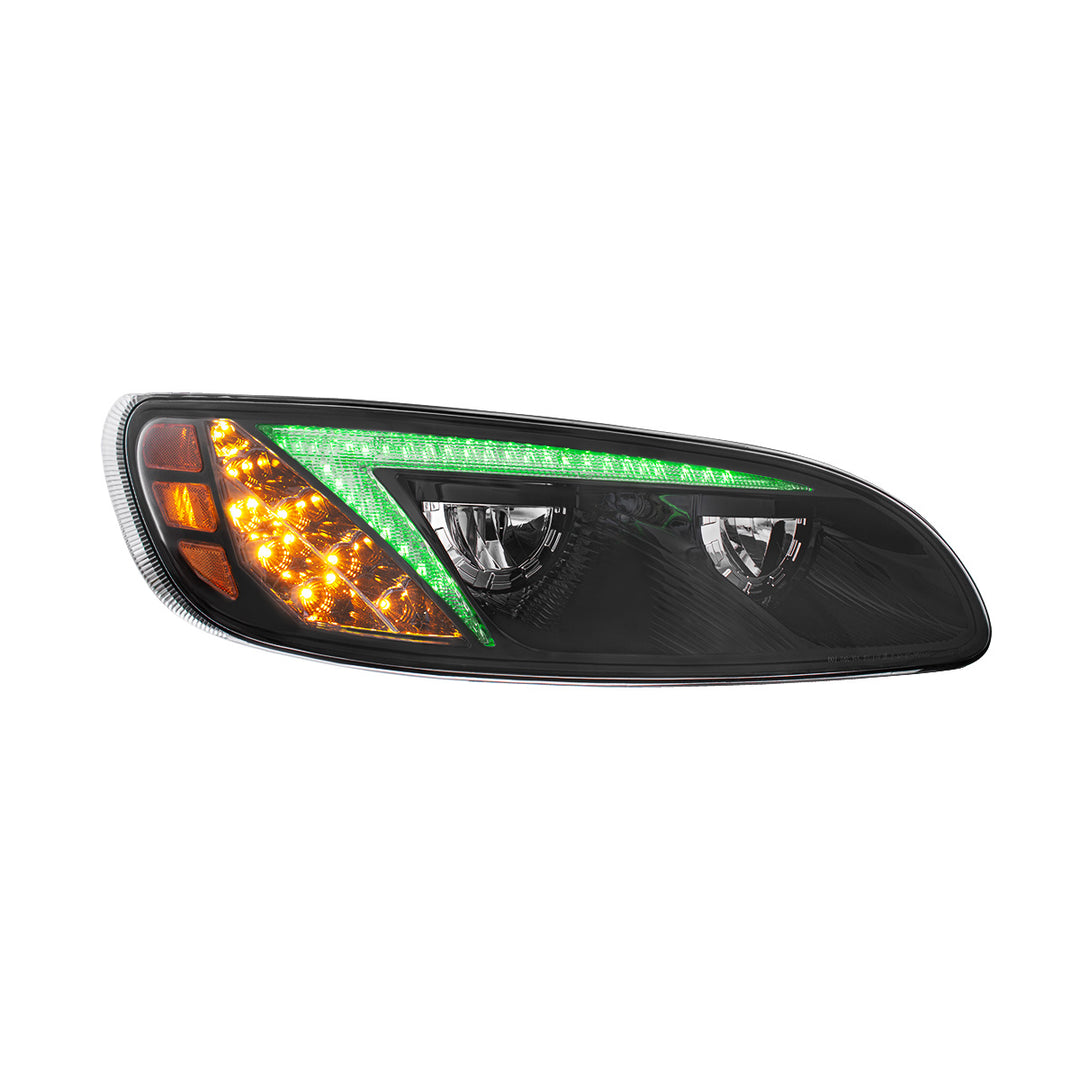 Black LED Headlight With Color Changing Position Light Bar For Peterbilt 386 (2005-2015) &amp; 387 (1999-2010) - Passenger
