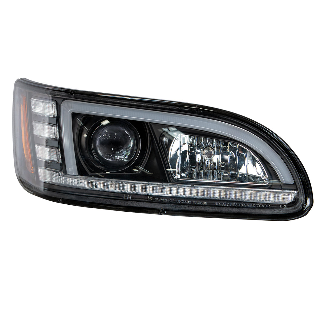 Black Projection Headlight With LED Sequential Turn &amp; DRL For 2005-2015 Peterbilt 386 - Passenger