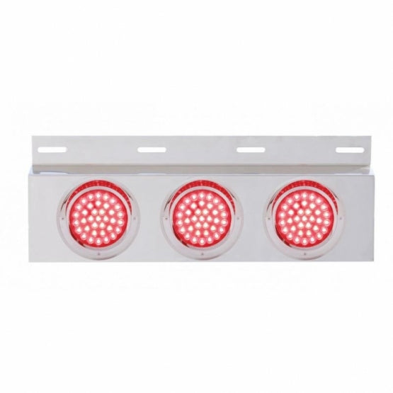 Stainless Top Mud Flap Plate With 3 x 36 LED 4" Lights &amp; Visors - Red LED/Red Lens (Each)
