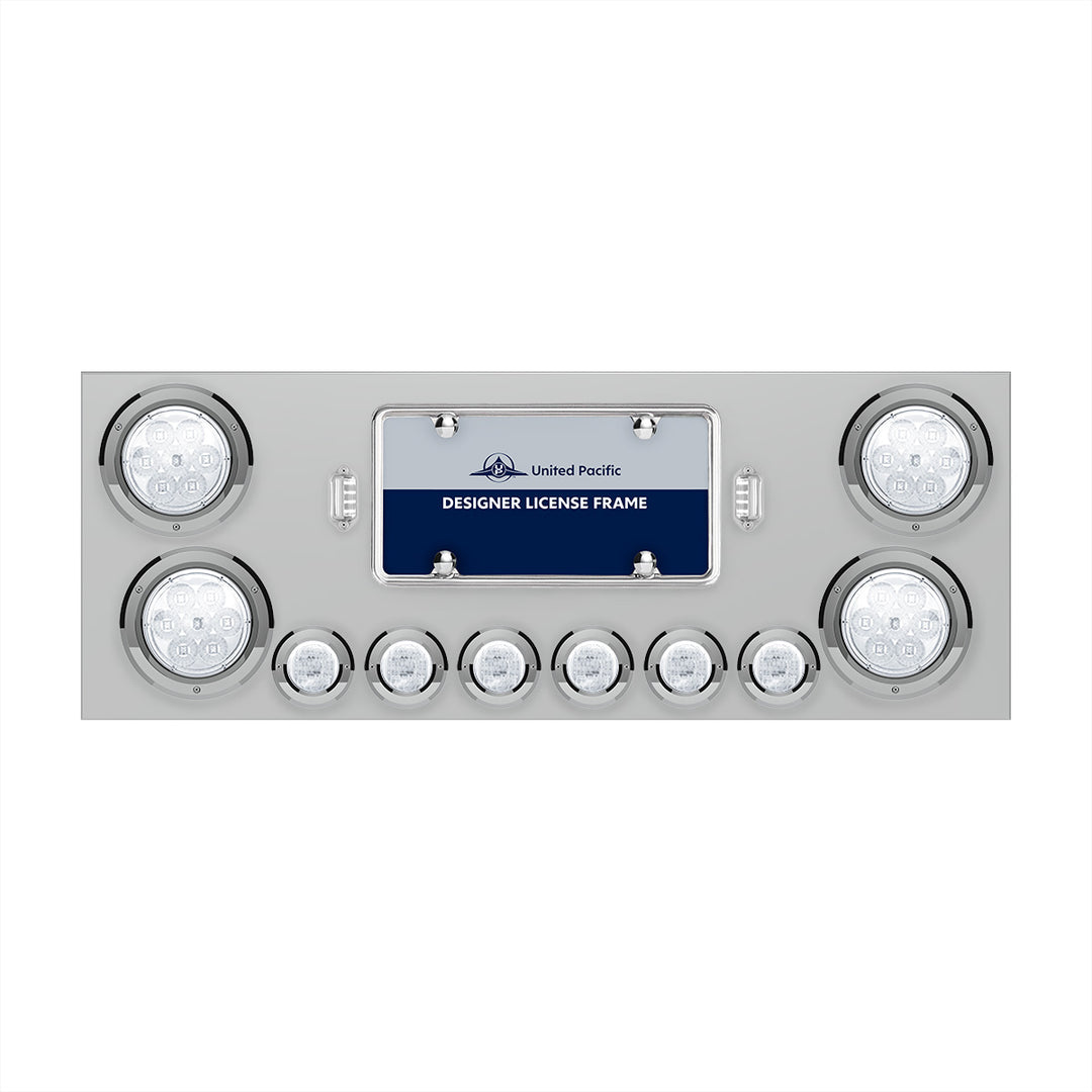 Stainless Steel Rear Center Panel With 4 x 7 LED 4" Reflector Lights &amp; 6 x 9 LED 2" Lights - Red LED/Clear Lens