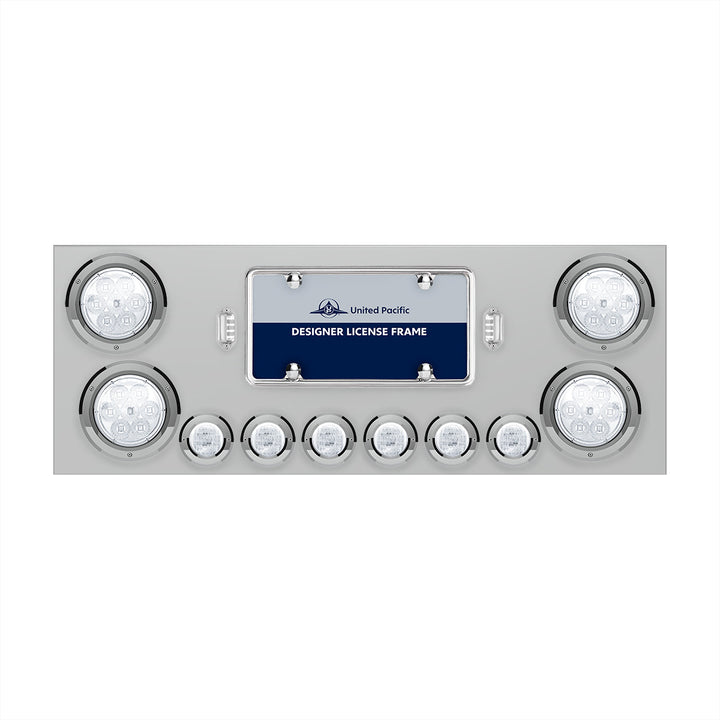 Stainless Steel Rear Center Panel With 4 x 7 LED 4" Reflector Lights &amp; 6 x 9 LED 2" Lights - Red LED/Clear Lens
