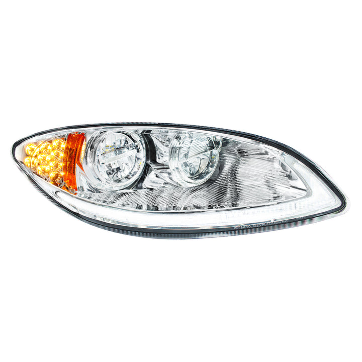 Chrome LED Headlight With LED Light Bar &amp; Turn Signal For 2006-2017 International Prostar - Passenger