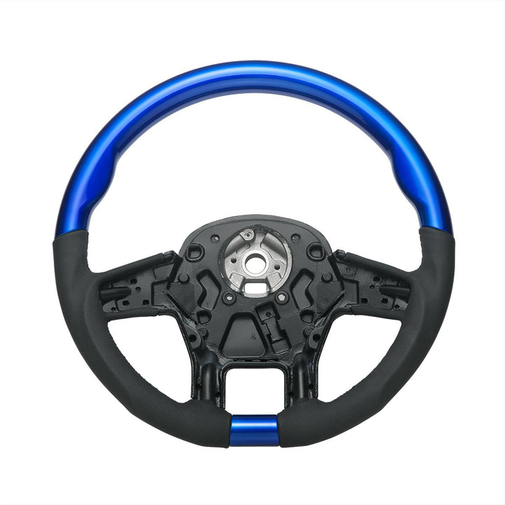 18" YourGrip Leather &amp; Wood Candy Color Steering Wheel For 2012-2021 PB 579&amp;2013-2021 KW T680 - Indigo Blue