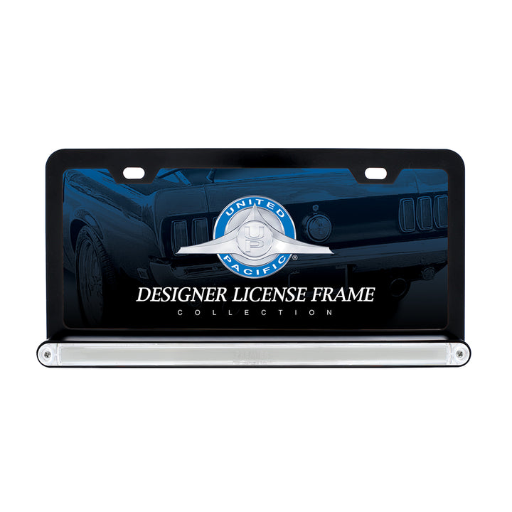 Black License Plate Frame With 24 LED 12" GloLight Bar - Amber LED/Clear Lens