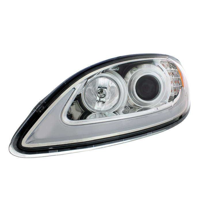 Chrome Projection Headlight With LED Turn Signal &amp; Light Bar For 2006-2017 International Prostar - Driver
