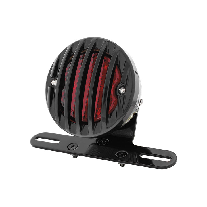 Motorcycle LED Rear Fender Tail Light With Gloss Black Grille Bezel - Red Lens