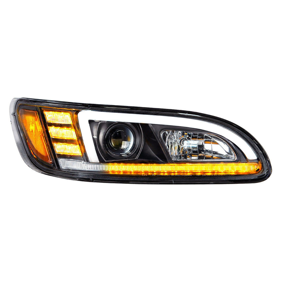 Black Projection Headlight With LED Sequential Turn &amp; DRL For 2005-2015 Peterbilt 386 - Passenger