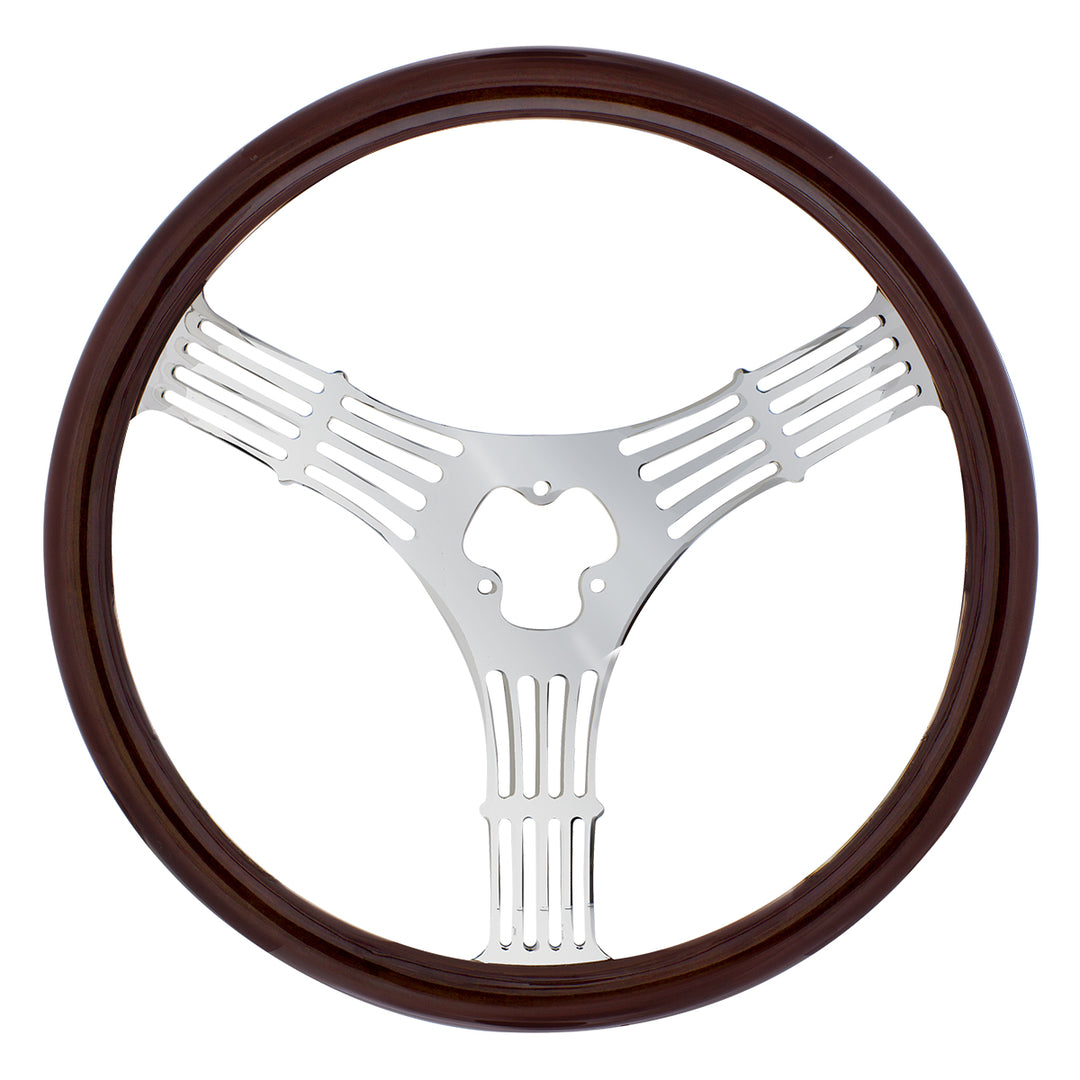 18" 3 - Spoke Stamped Steel Steering Wheel With Wood Grip - Banjo