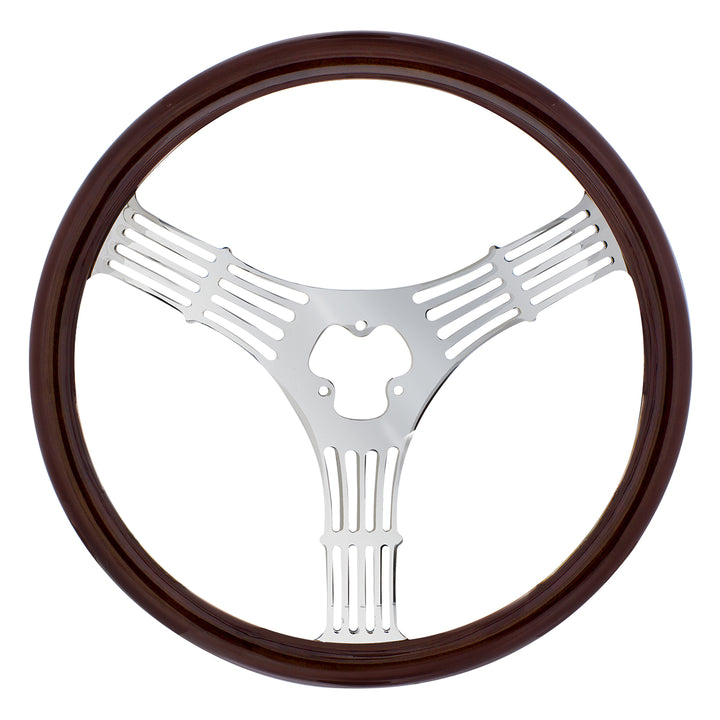 18" 3 - Spoke Stamped Steel Steering Wheel With Wood Grip - Banjo