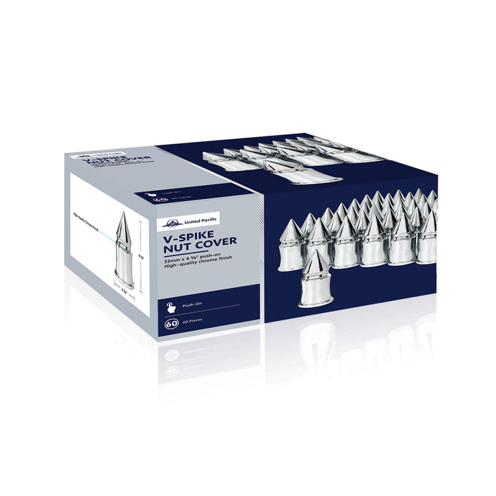 33mm X 4-3/8" Chrome Plastic V - Spike Nut Covers - Push-On (60-Pack)