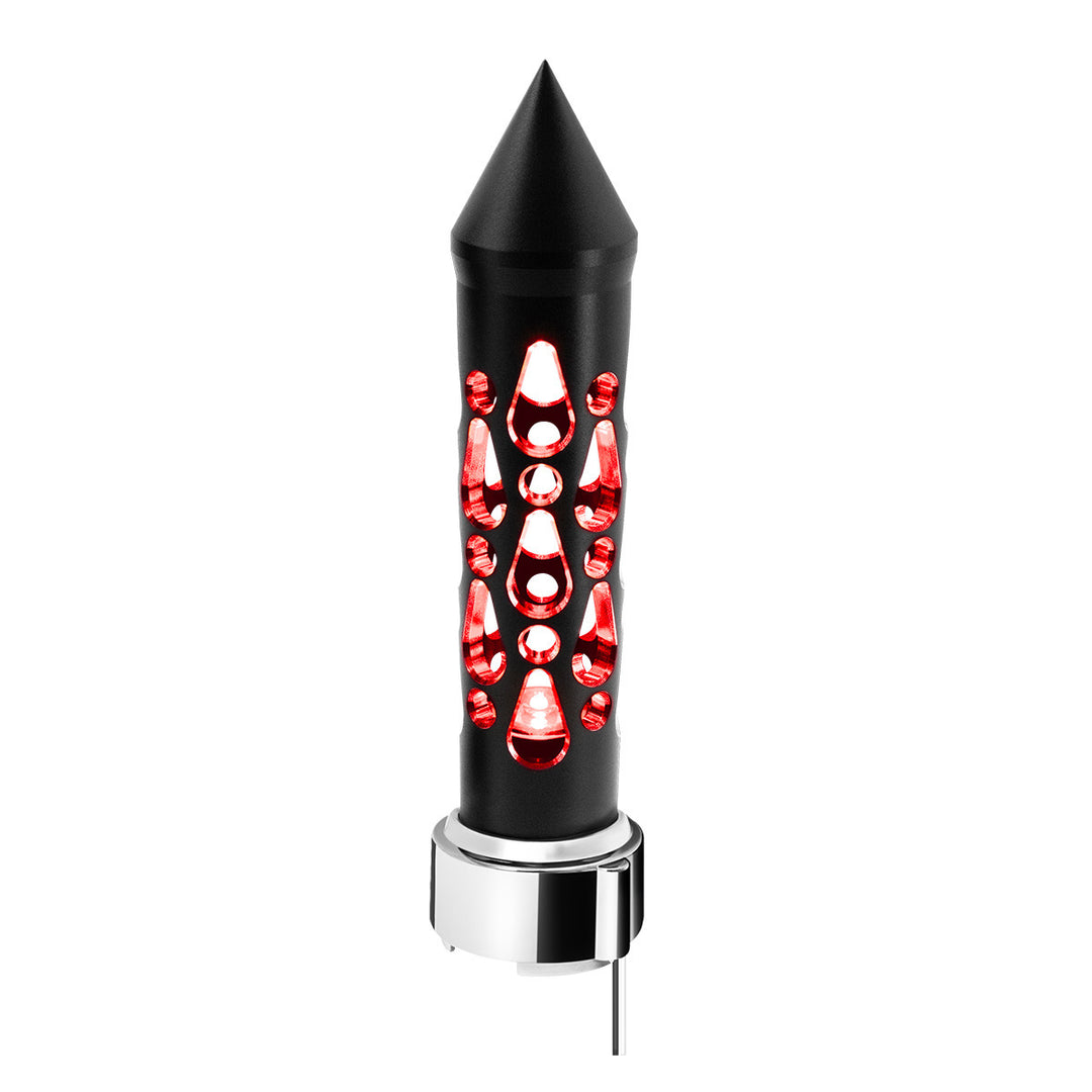 Thread-On Brooklyn Style Spike Gearshift Knob With LED 9/10 Speed Adapter - Matte Black/Red LED