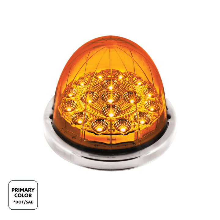 17 LED Watermelon Dual Function Double Fury Light Flush Mount Kit With Low Profile Stainless Steel Bezel - Amber &amp; Red LED