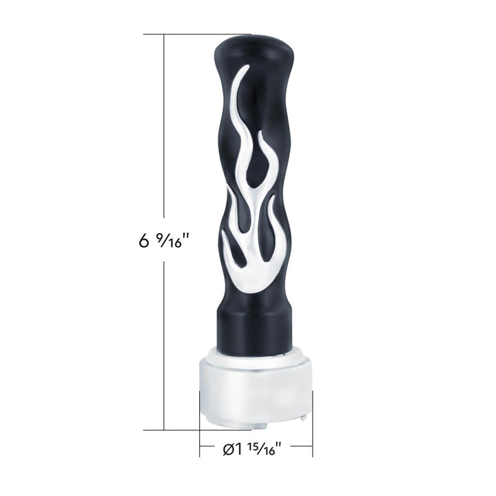 Thread-On Flame Gearshift Knob With Adapter For Eaton Fuller 9/10 Speed - Black With Chrome Flame
