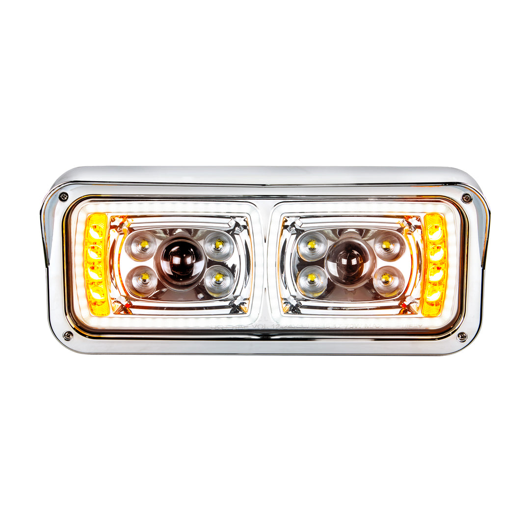 10 High Power LED "Chrome" Projection Headlight With LED Turn Signal &amp; Position Light Bar - Passenger